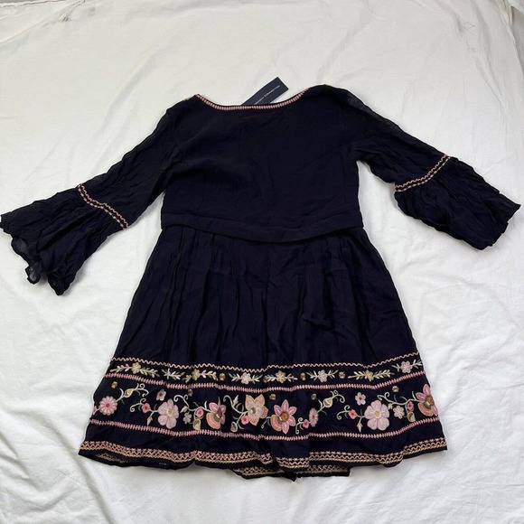 French Connection Sunshine Bloom Gypsy Dress 0 XS Blue Pink Floral Embroidered - Picture 12 of 16
